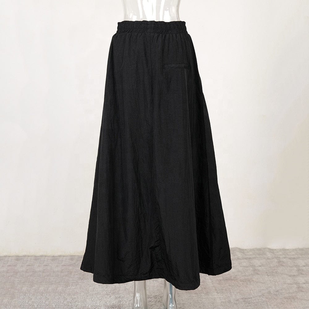 Free / black OUDINA Custom High Quality Skirt High Waist A-line Casual Black Elastic Waist Solid Summer Women's Skirts