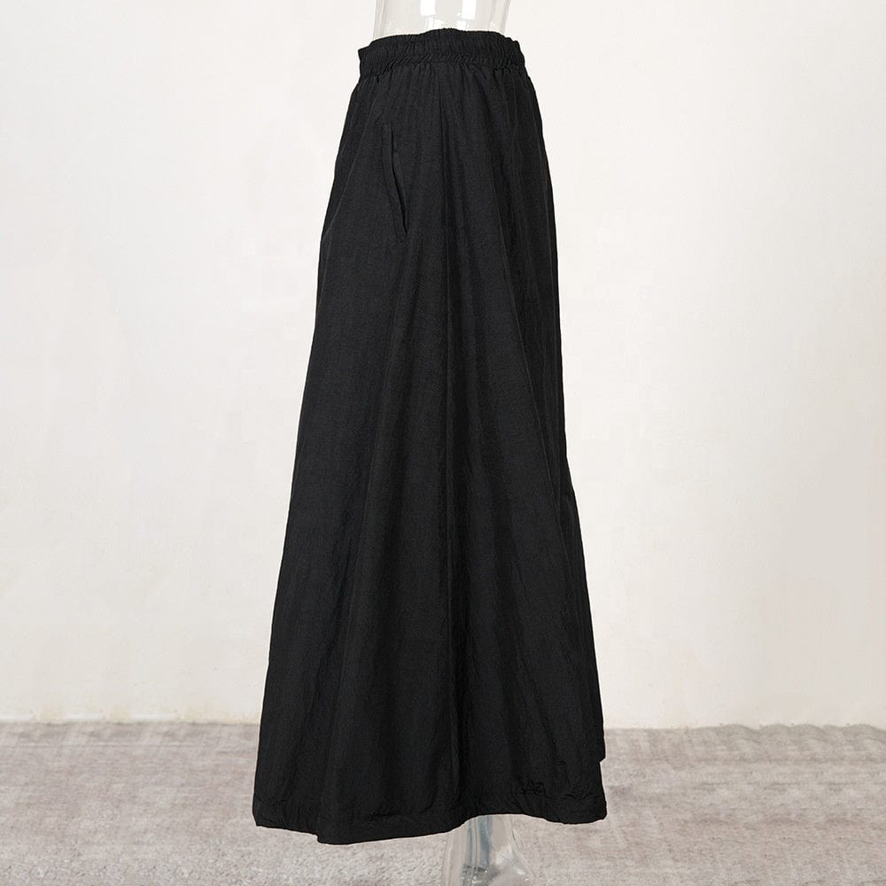 Free / black OUDINA Custom High Quality Skirt High Waist A-line Casual Black Elastic Waist Solid Summer Women's Skirts