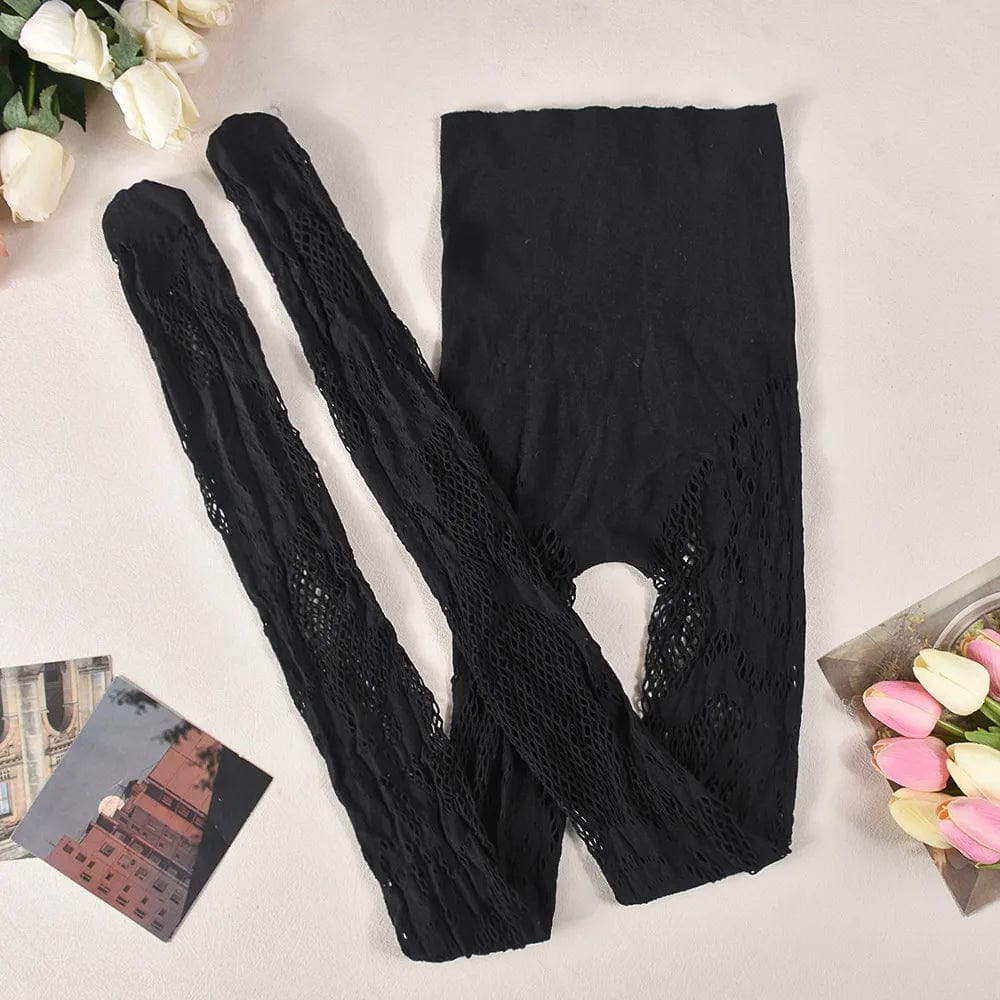 Free / Black Sexy Bodycon Stretch Mesh See Through Crop Top And Leggings Set Rose Pattern Women Two Piece Pant Set