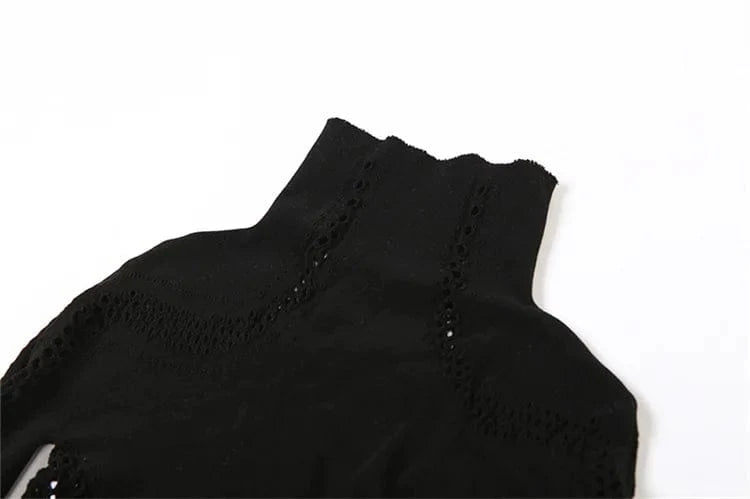 Free / Black Sexy Outfit Hollow Out Bodycon Dress O Neck Long Sleeve Dress Female Black Solid Mini Dresses For Women