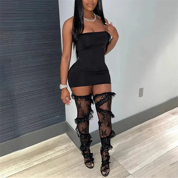 Free / Black Women Y2K American Reto Hotsweet Summer Lace Thigh High Socks Sheer Ruffle Floral Stockings Socks