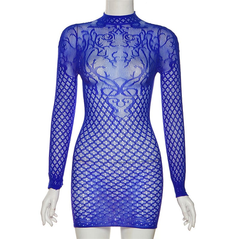 Free / Blue C1877 Spring 2023 Women's New Sexy Hollow Round Neck High Waist Short Dress Night Club
