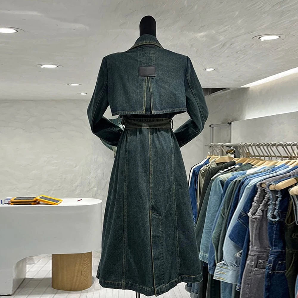 free / Blue CHICEVER Fashionable Lapel Long Sleeve Double Breasted Long Winter Jackets For Women