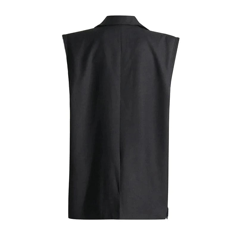 free / Blue CHICEVER Winter Sleeveless Patchwork Button Denim Material Jackets For Women 2023