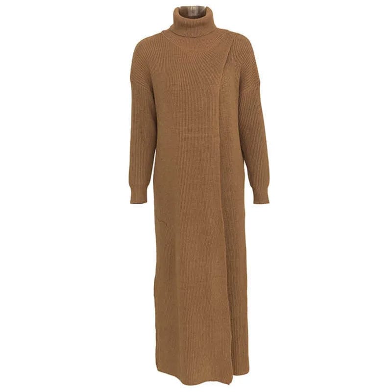 Free / Brown Fall Winter Trendy Fashionable Ladies Casual Turtleneck Pullover Woman Tops Long Split Knit Womens Sweaters