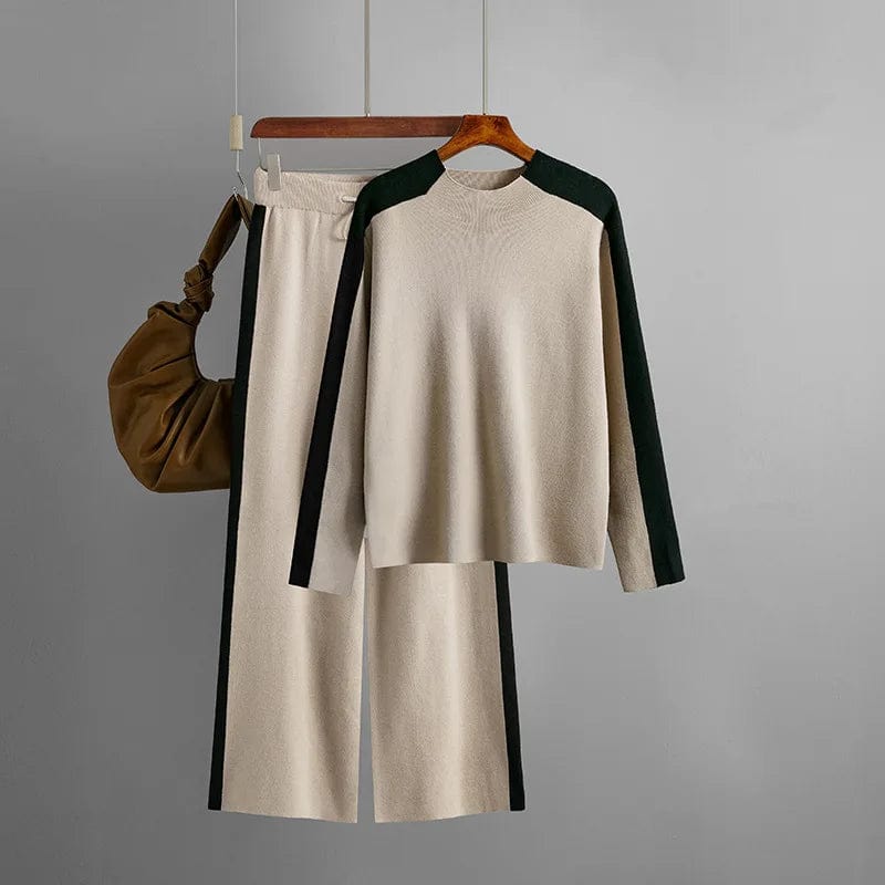 Free / camel GX1039 Fall Winter Women Casual Color Patchwork Long Sleeve Sweater Tops and Pant Women Knit Street Wear 2 Piece Set