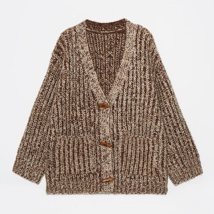 Free / coffee Fall oversized hot sale striped custom knit chunky cashmere cardigan women sweater