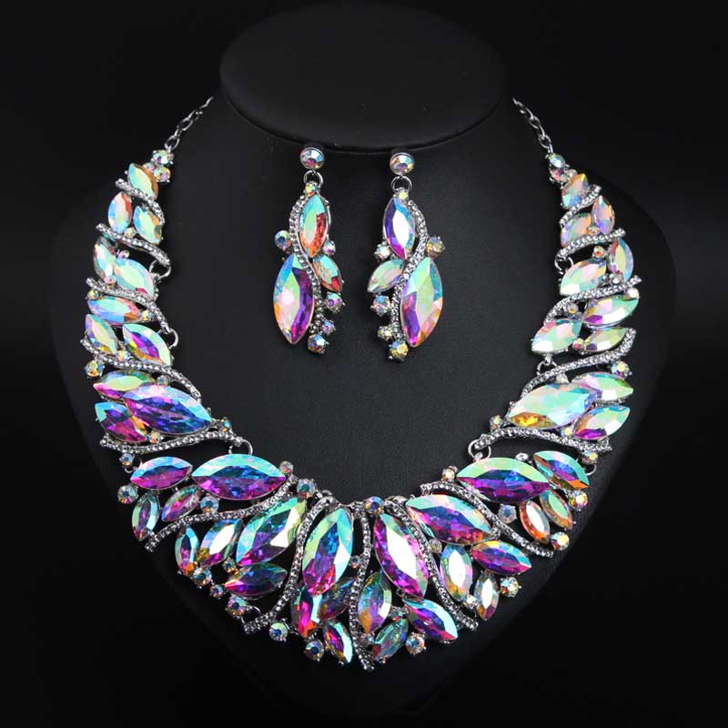 Free / colorful 1 A4243 European American Luxury Jewelry Exaggerated Necklace Earrings Set