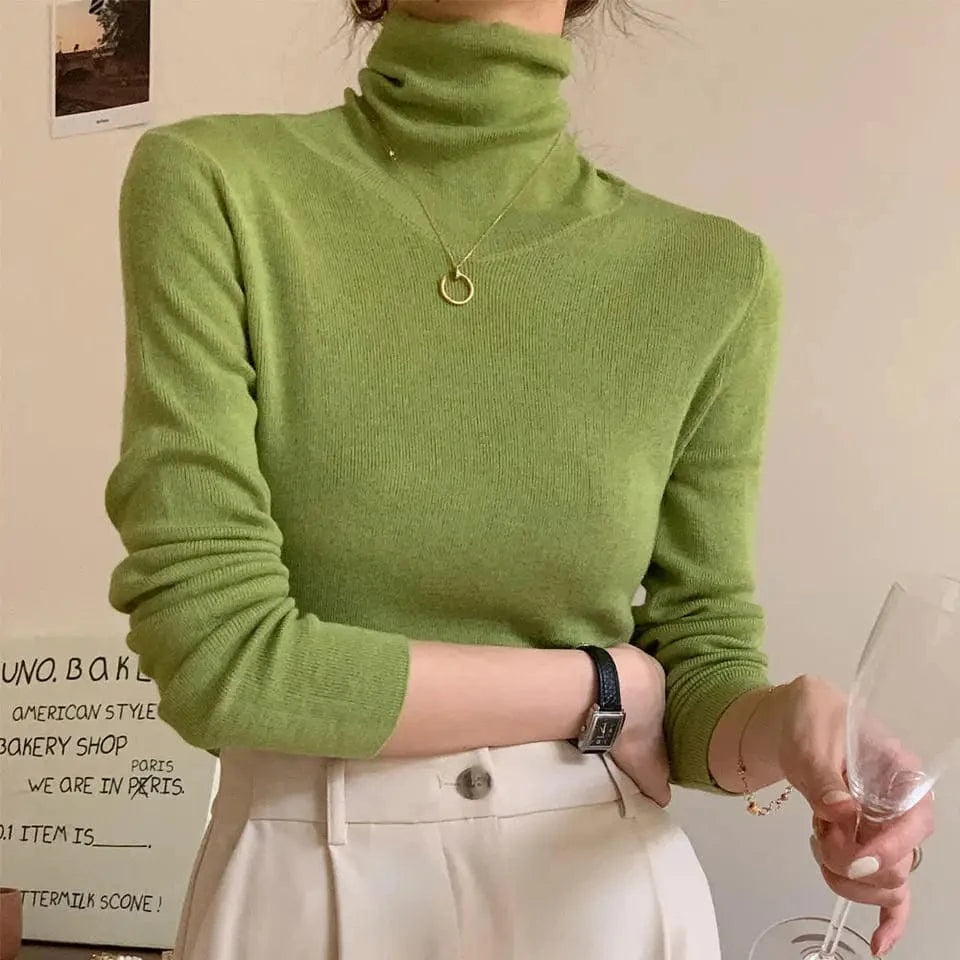 Free / colors in stock Turtleneck Wool Blended Casual Slim Plain Pullover Knitted Tops Women Sweater Pullovers Lady Sweater