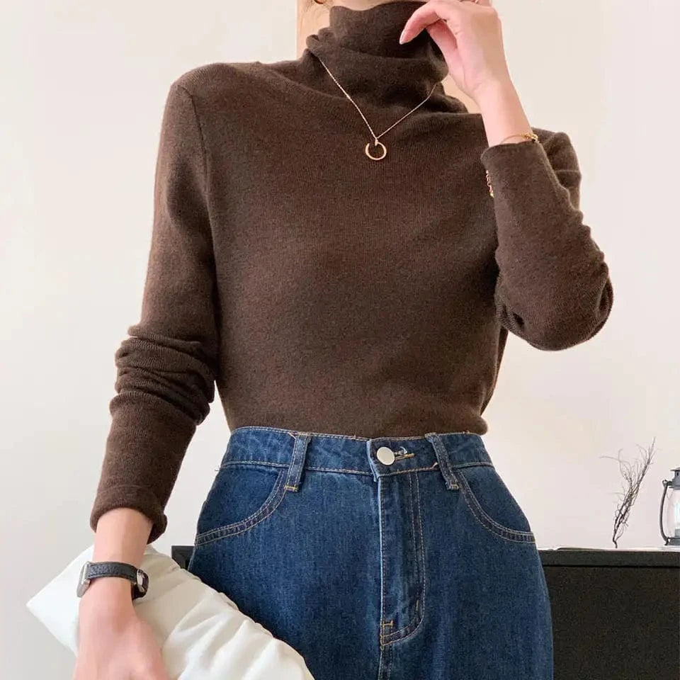 Free / colors in stock Turtleneck Wool Blended Casual Slim Plain Pullover Knitted Tops Women Sweater Pullovers Lady Sweater