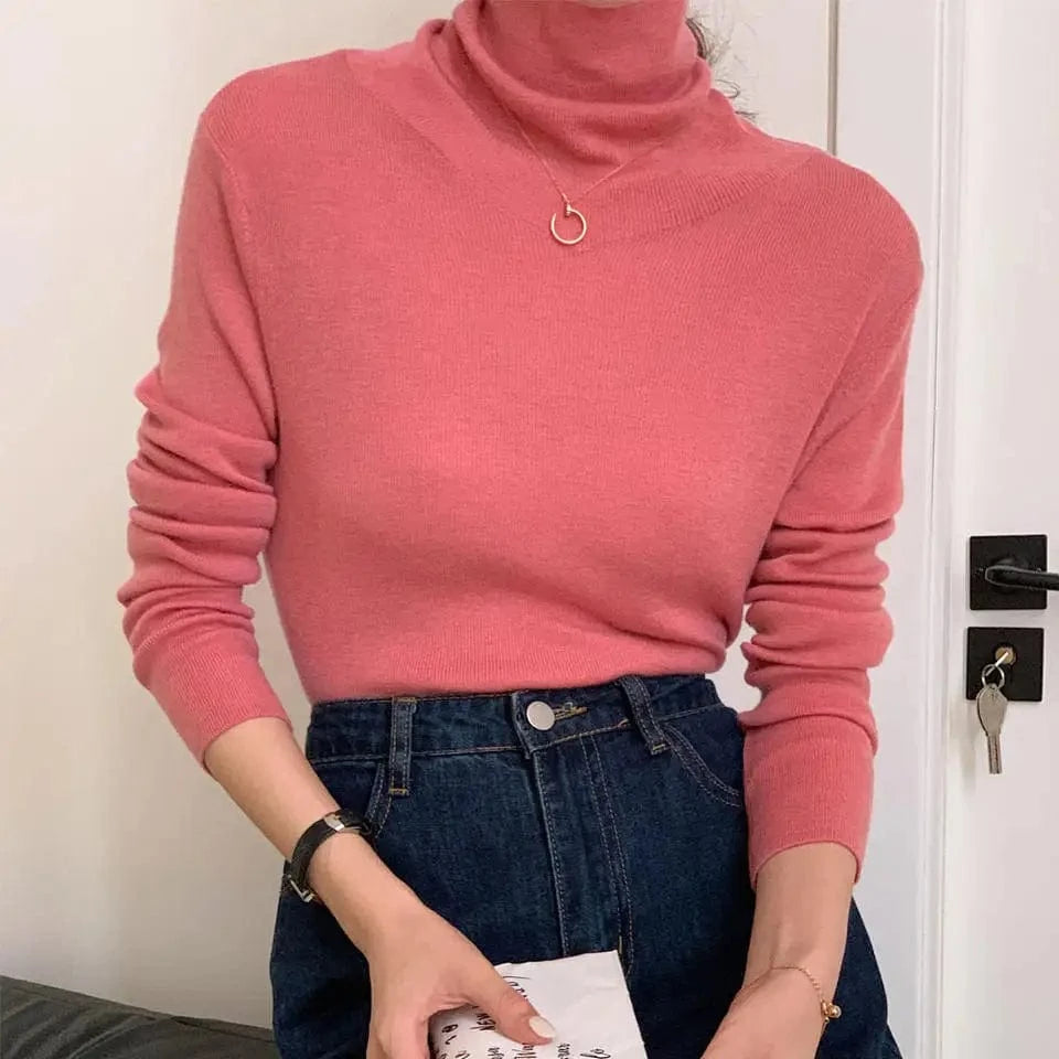 Free / colors in stock Turtleneck Wool Blended Casual Slim Plain Pullover Knitted Tops Women Sweater Pullovers Lady Sweater
