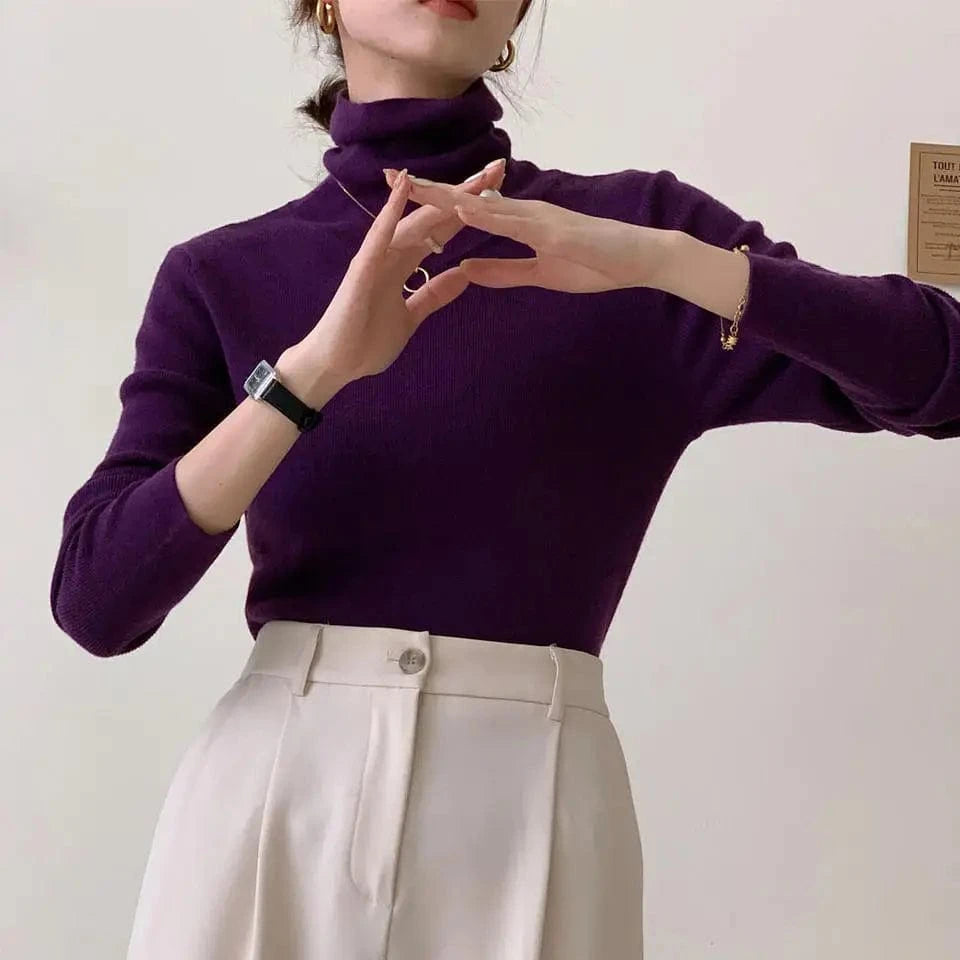 Free / colors in stock Turtleneck Wool Blended Casual Slim Plain Pullover Knitted Tops Women Sweater Pullovers Lady Sweater