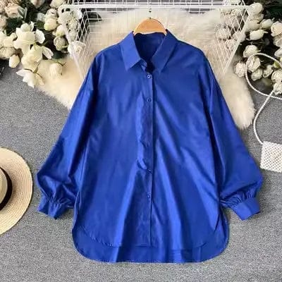 Free / Dark blue One size  New solid color shirts for spring and autumn seasons medium length fashionable long sleeved sun protection shirts