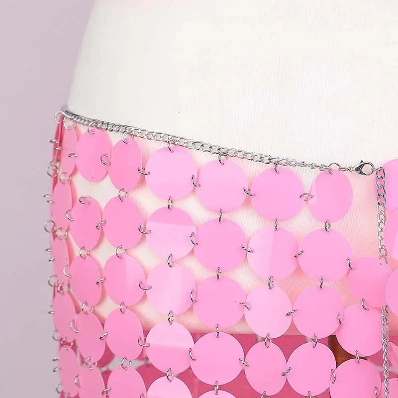 Free / DB1504FD0104 Sexy Sequin Halter Top & Split Thigh Skirt Set