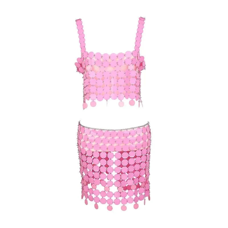 Free / DB1504FD0104 Sexy Sequin Halter Top & Split Thigh Skirt Set