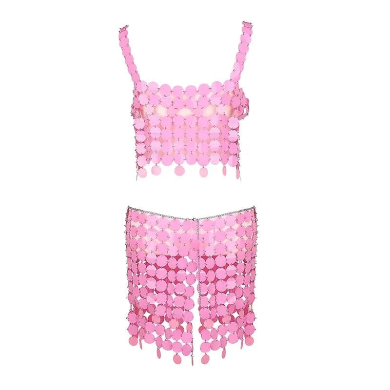 Free / DB1504FD0104 Sexy Sequin Halter Top & Split Thigh Skirt Set