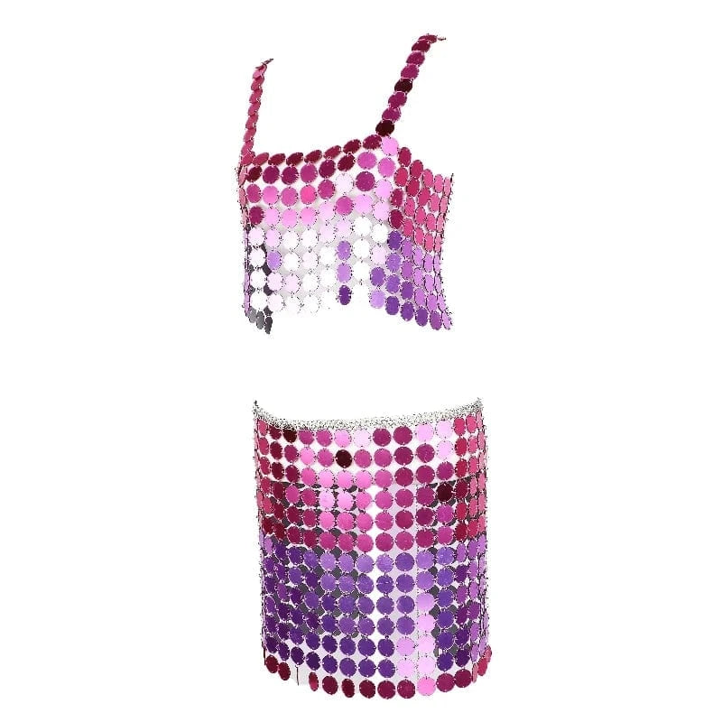 Free / DB1509FD0109 Sexy Backless Party Sequin Halter Top & Skirt Set