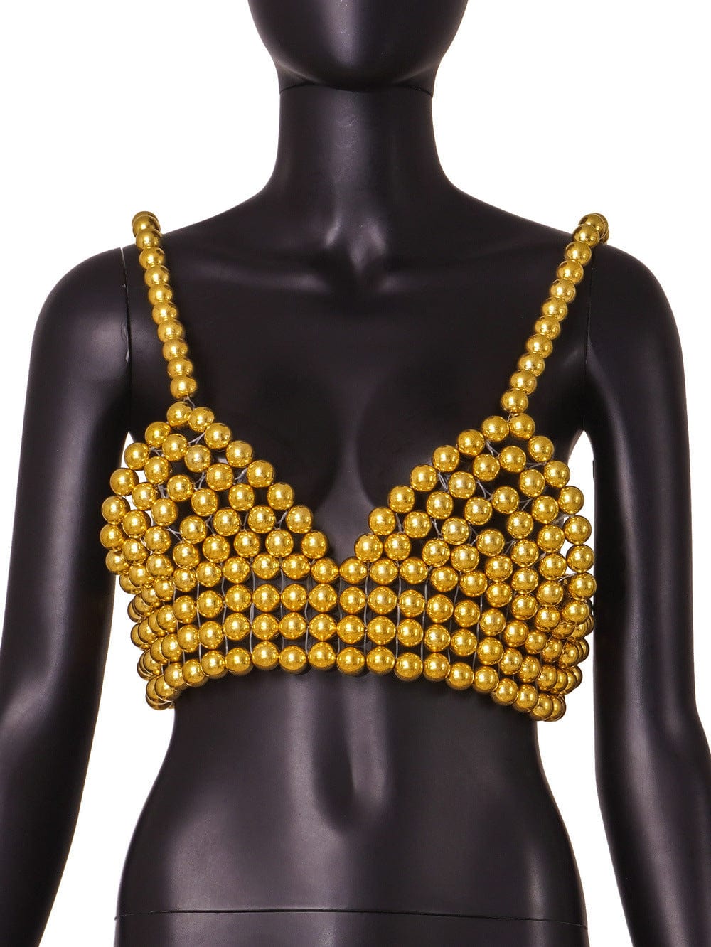 Free / Gold Newest luxury unique night club party sexy ladies bralette crop top fashion street sleeveless v neck pearl top women