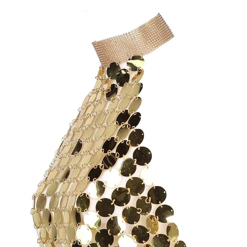 Free / Gold Sexy Sequin Decor Halter Neck Backless Bodycon Dress