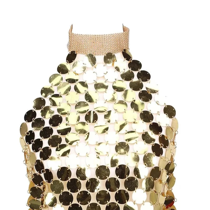 Free / Gold Sexy Sequin Decor Halter Neck Backless Bodycon Dress
