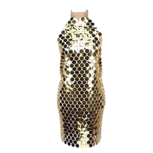 Free / Gold Sexy Sequin Decor Halter Neck Backless Bodycon Dress