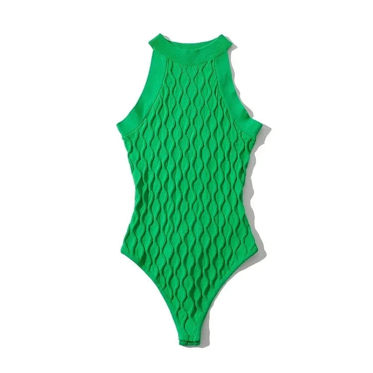 Free / green 2022 new arrivals bodysuits sleeveless sexy bodycon casual top knitted bodysuit for women