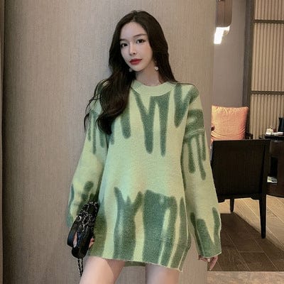 Free / green Factory Wholesale 2022 Classic Leopard Print Lazy Pullover Sweater Women Fall New Loose Printed