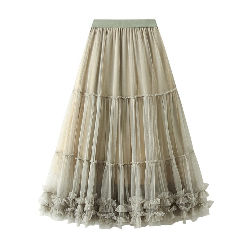 Free / green Hot Fashion High Waist Long Maxi Skirts for Women Luxury French Party Mesh Patchwork Tutu Pleated Skirt Woman Korean Faldas Jupe