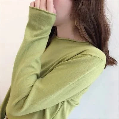 Free / green Knitwear Women 2023 Autumn New Thin Sweater Crew neck Bottom Shirt Loose Style Top