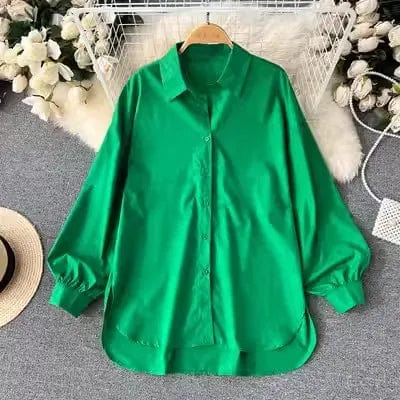 Free / green One size  New solid color shirts for spring and autumn seasons medium length fashionable long sleeved sun protection shirts