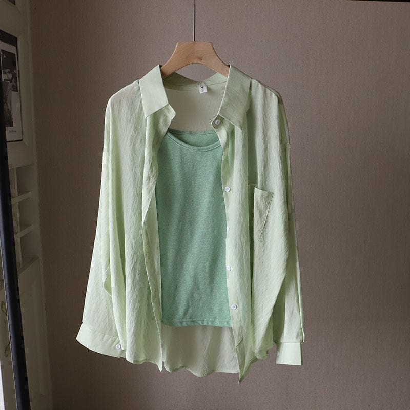 Free / green1 Office Smart Plain White Button up Shirt for Ladies