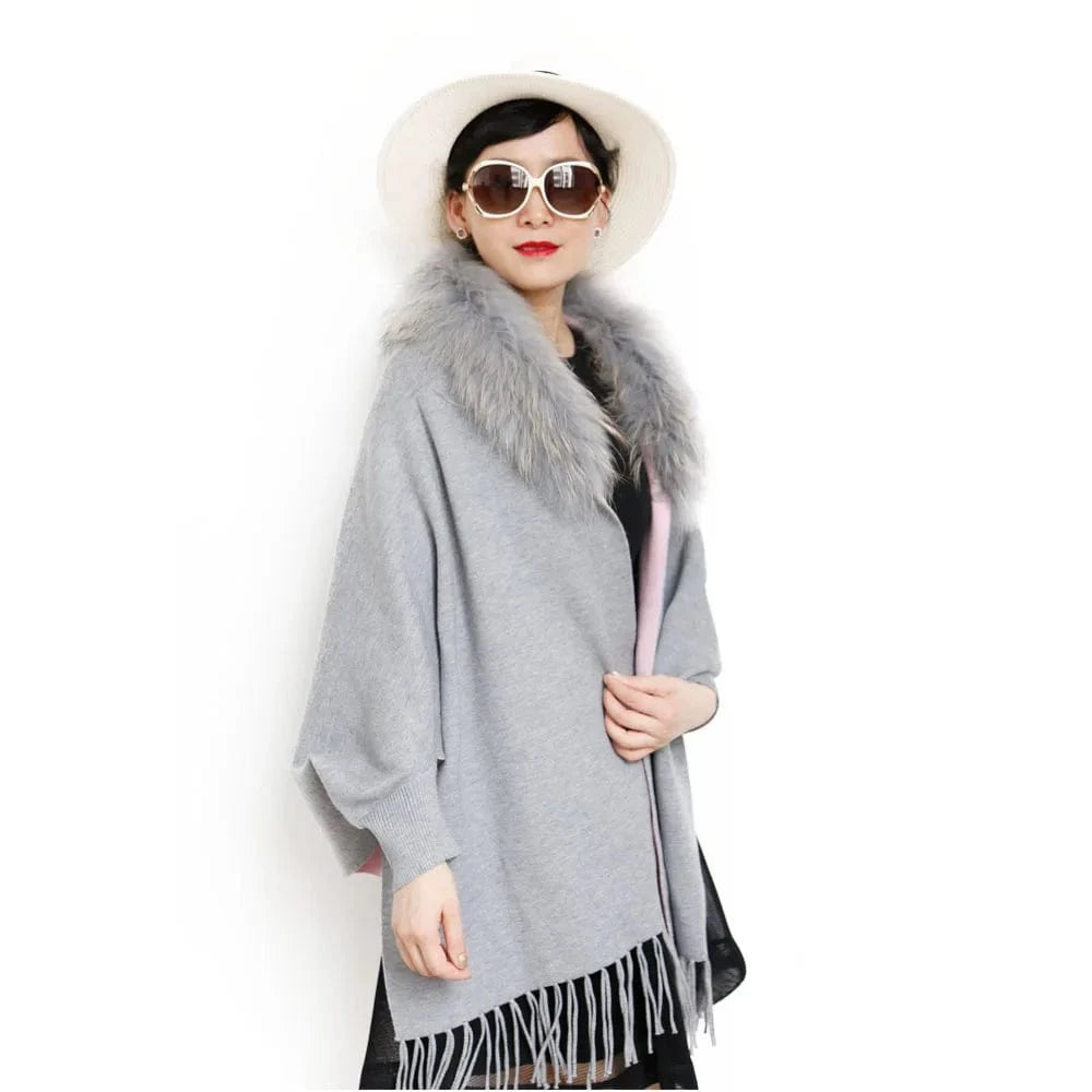 Free / grey Elegant Design Winter Wool Shrug Warm Two Colors Side Long Shrugs For Women