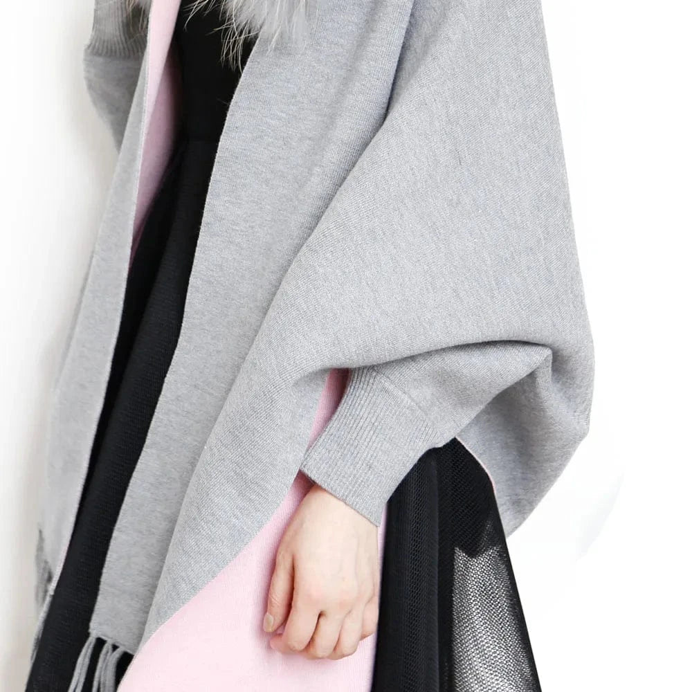 Free / grey Elegant Design Winter Wool Shrug Warm Two Colors Side Long Shrugs For Women