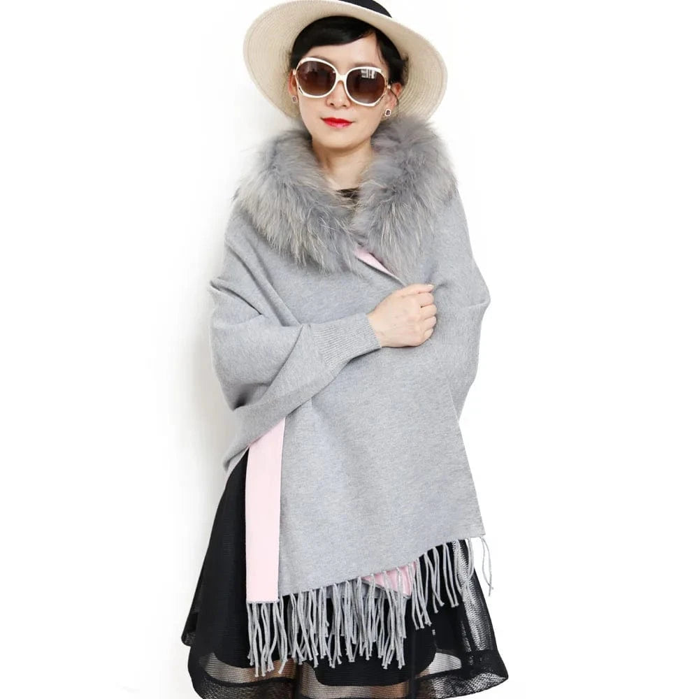 Free / grey Elegant Design Winter Wool Shrug Warm Two Colors Side Long Shrugs For Women
