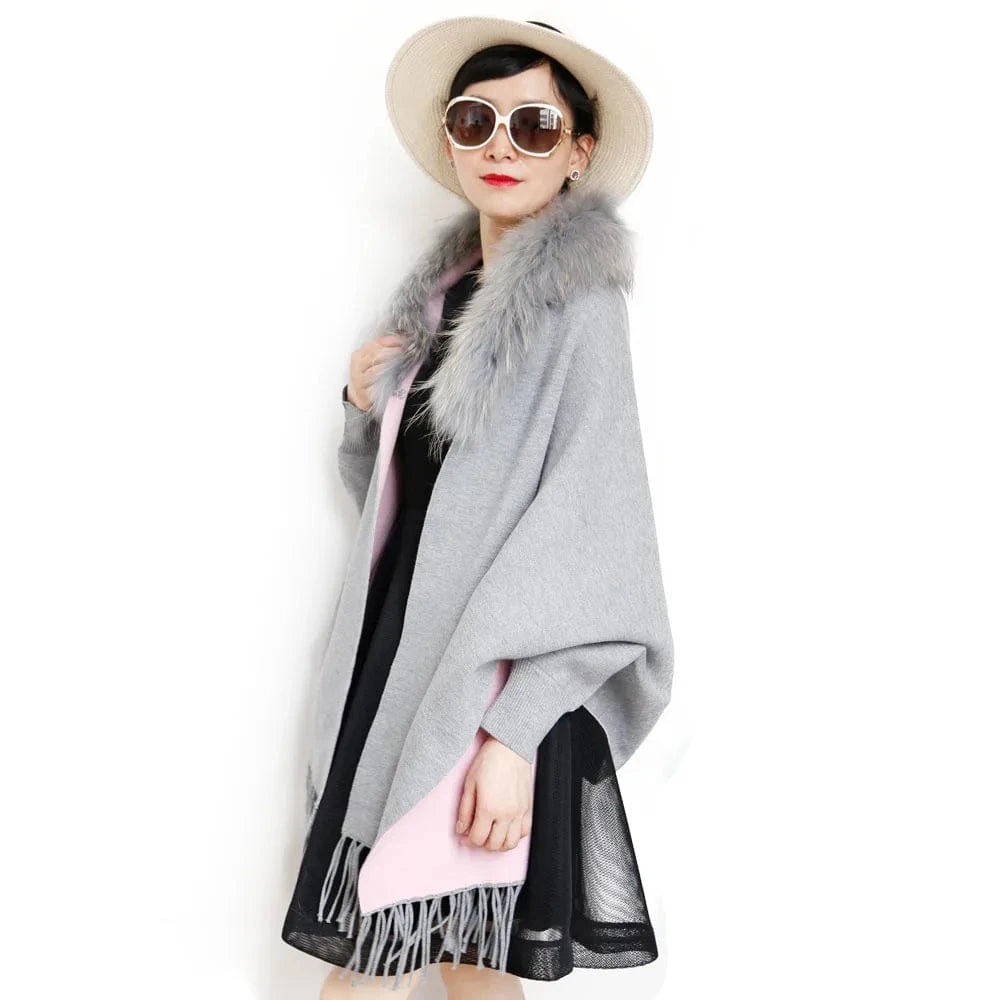 Free / grey Elegant Design Winter Wool Shrug Warm Two Colors Side Long Shrugs For Women