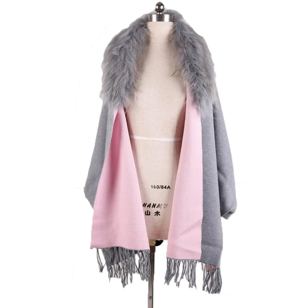 Free / grey Elegant Design Winter Wool Shrug Warm Two Colors Side Long Shrugs For Women
