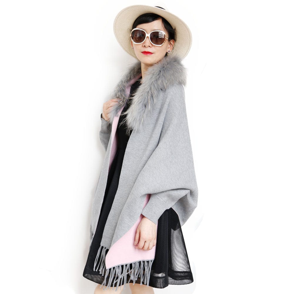 Free / grey Elegant Design Winter Wool Shrug Warm Two Colors Side Long Shrugs For Women