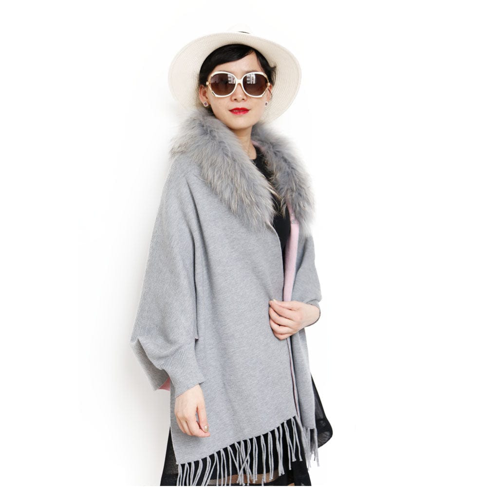 Free / grey Elegant Design Winter Wool Shrug Warm Two Colors Side Long Shrugs For Women