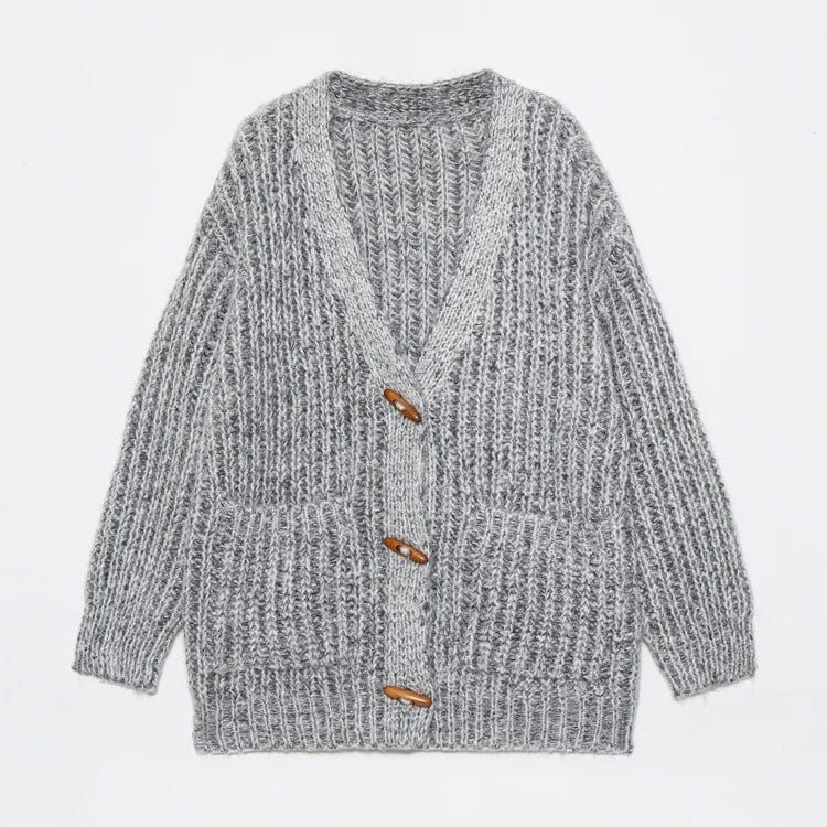 Free / grey Fall oversized hot sale striped custom knit chunky cashmere cardigan women sweater