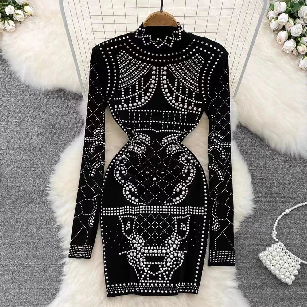Free / item 2 Hot Sale Rhinestones Long Sleeve Dress F Pattern Dress