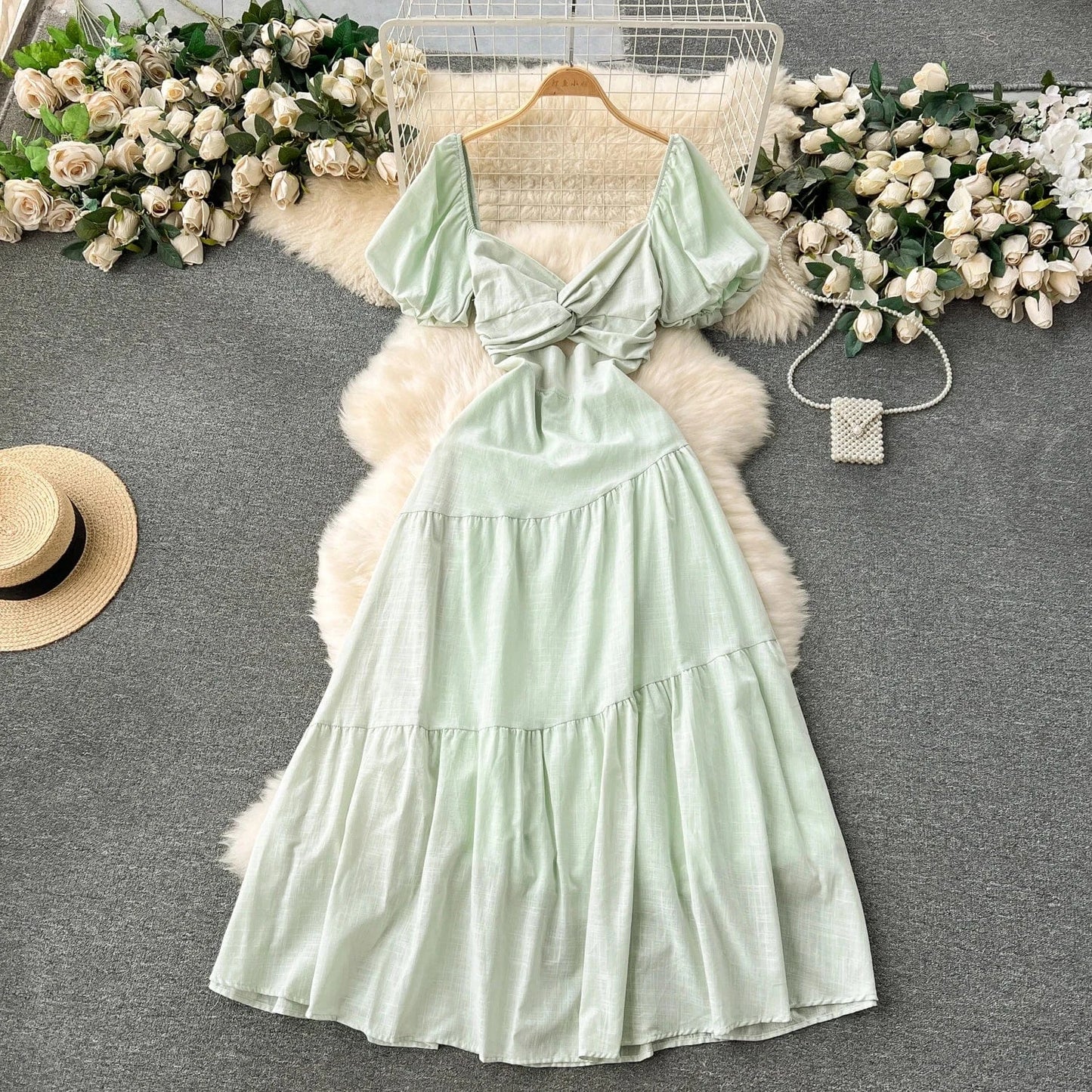 Free / light green High Quality Summer Backless Couture Dresses Sexy Woman Dress Short One Piece Dress Ladies Summer Women
