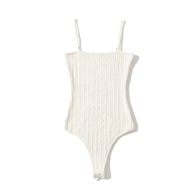 Free / Love-White Supper Sexy Square Neck Thin Spaghetti Strap Sleeveless Women Twist Knit Ribbed Tight Feel Women Bodysuit