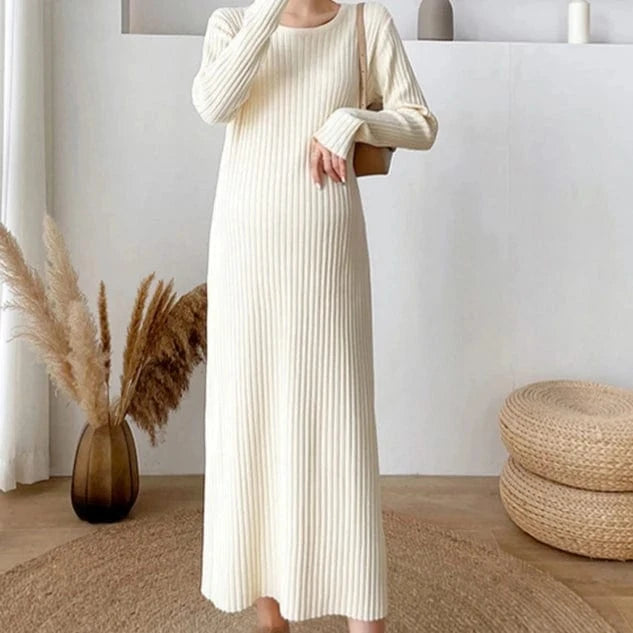 Free / Offwhite Autumn And Winter New Loose Korean Version Long Sleeved Knitted High Quality Free Size Maxi Dress