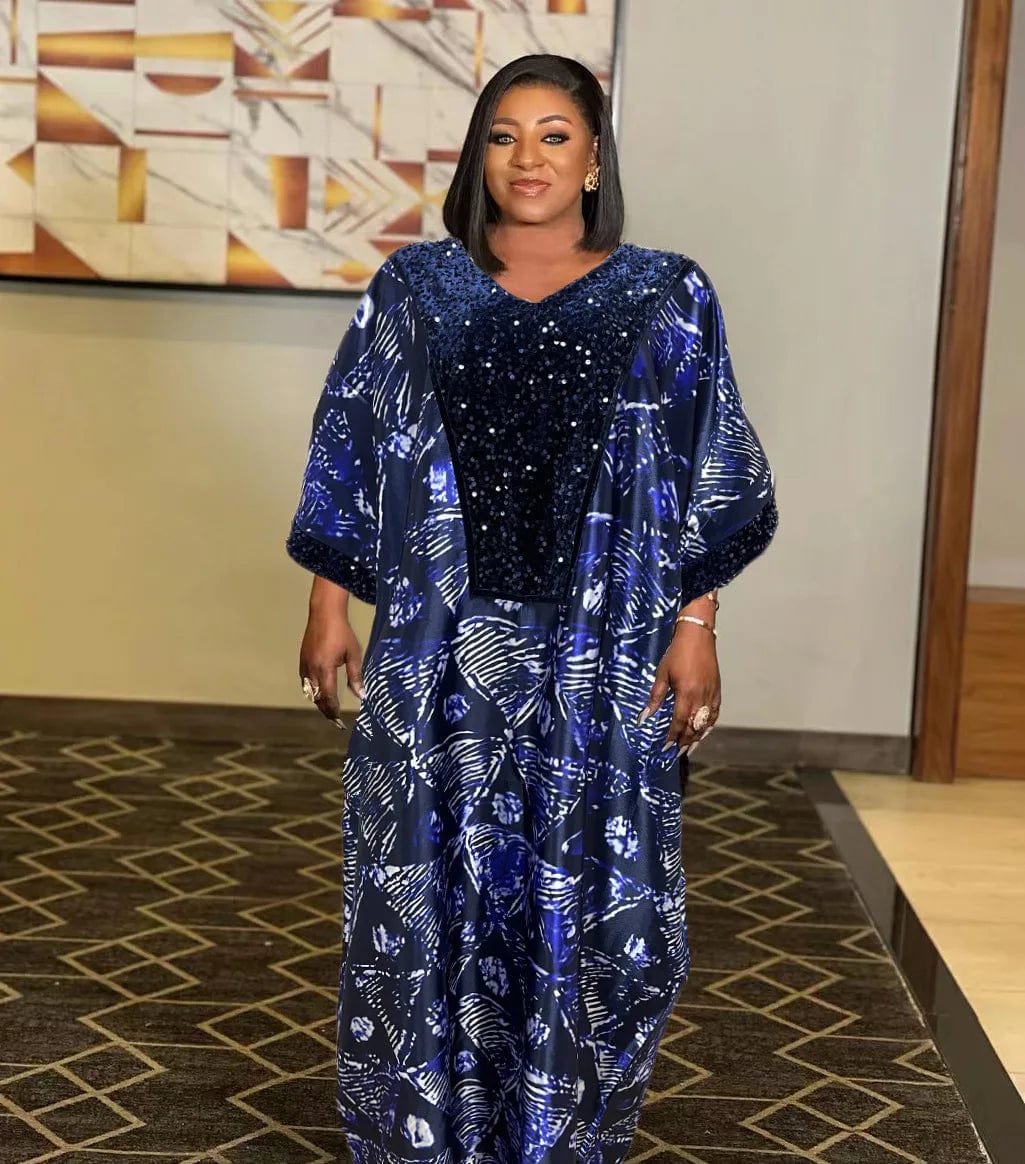 Free( one size ) / Blue Muslim africain women robes boubou des femmes avec foulard 2023 dubai