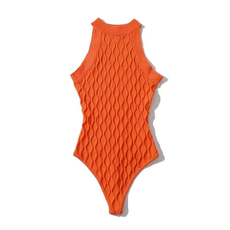 Free / Orange 2022 new arrivals bodysuits sleeveless sexy bodycon casual top knitted bodysuit for women