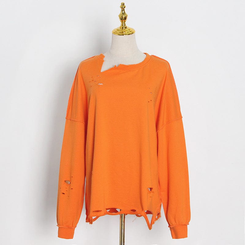 Free / Orange Fall streetwear ladies vintage distressed pullover sweatshirt fashionable plain blank crew neck sweatshirt for women