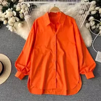 Free / Orange One size  New solid color shirts for spring and autumn seasons medium length fashionable long sleeved sun protection shirts