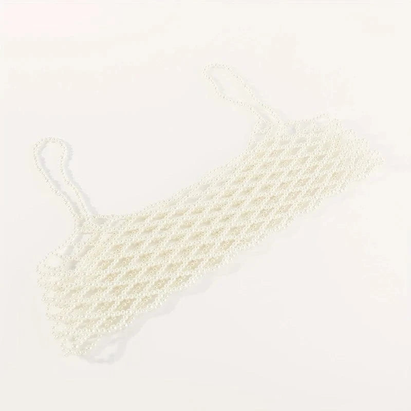 Free / Picture color Hollow Out Handmade Faux Pearls Beaded Chest Chain