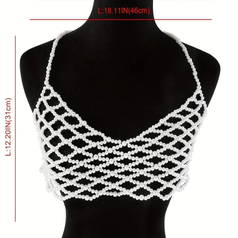 Free / Picture color Hollow Out Handmade Faux Pearls Beaded Chest Chain