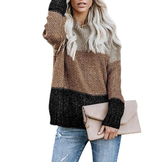 Free / picture color New Winter European And American Fashion Stripe To Spell Color Pullover Sweater Female Thick Thread Knitwear